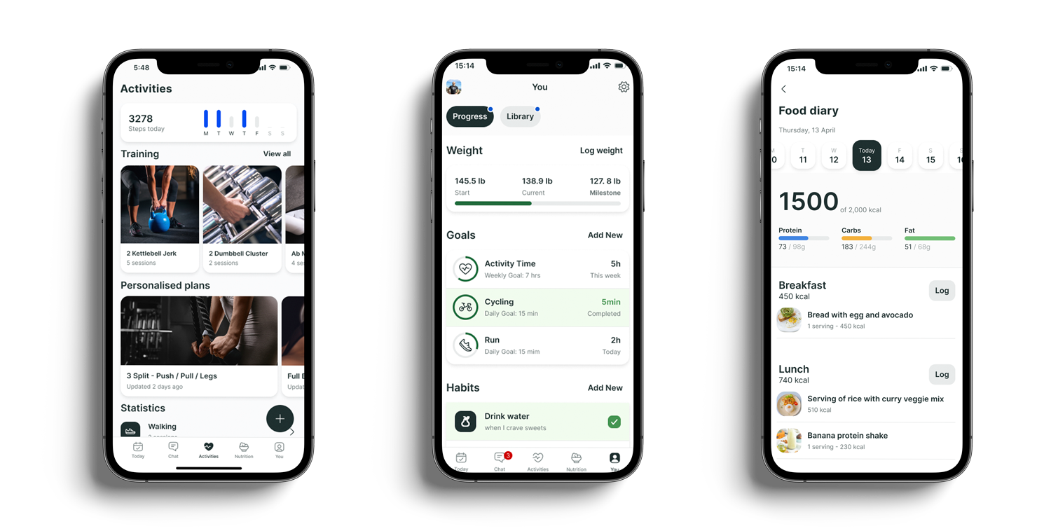 A mockup of the coaching app showcasing the different features.